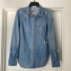 Distressed denim shirt